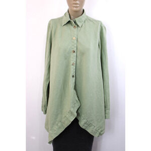 Click By Color Me Cotton Tunic top Shirt Button Women's M Green 100% Linen USA